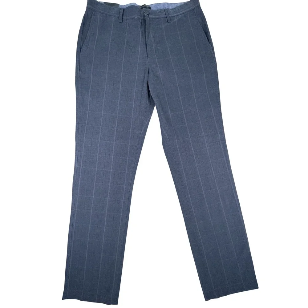 Banana Republic Aiden Fit Pants Mens 34x34 Slim Fit Blue Plaid Chinos Classic